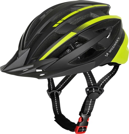 Wozinsky MTB Sykkelhjelm med avtakbar skjerm og USB baklyStr. L, 57-62cm - Svart/Gul