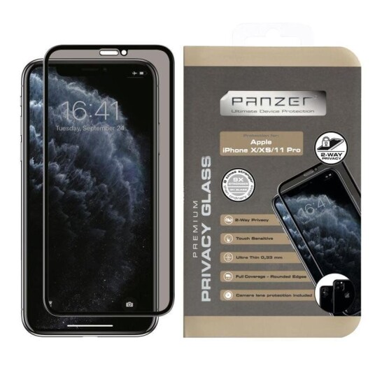 PANZER iPhone 11 Pro / Xs / X PANZER Premium Privacy Glass m. Kameralinsebeskyttelse - Svart Ramme