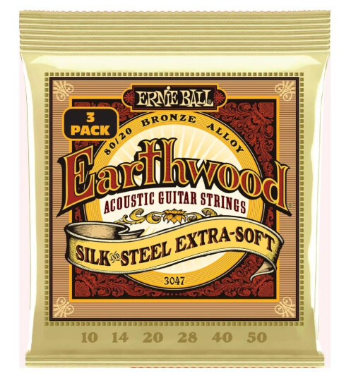 Ernie Ball Eb-3047 Earthwood 80/20 010-050 Silk & Steel Extra Soft 3-Pack