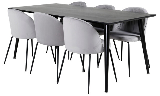 Venture Home Dipp Spisegruppe 180 cm Rektangulær med 6 Wrinkles Stoler Sort
