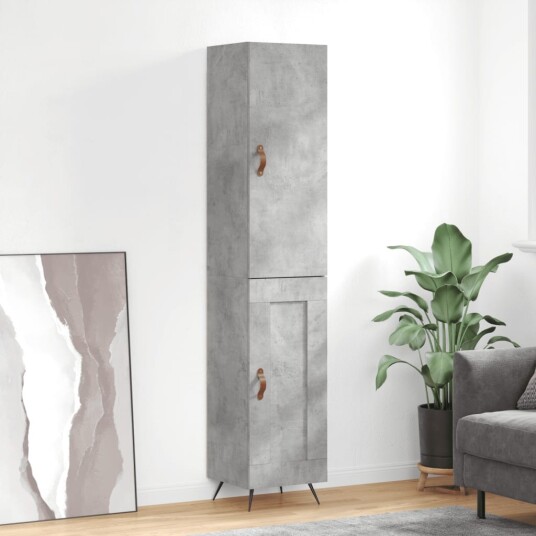 vidaXL Highboard betonggrå 34,5x34x180 cm konstruert tre 8720845485078