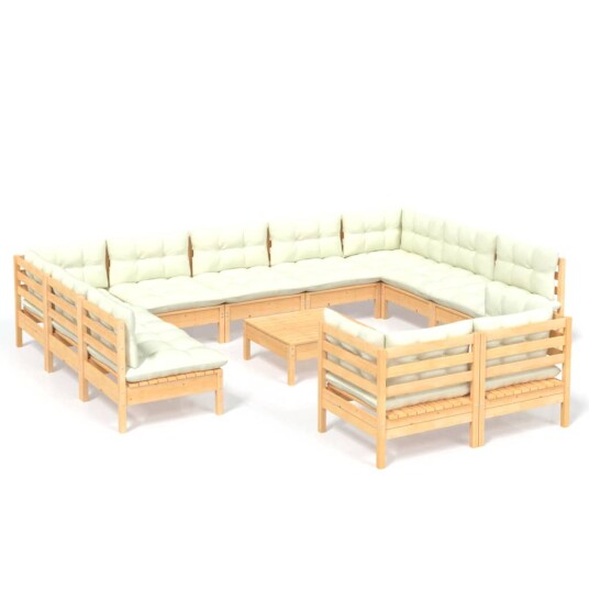 Hagesofagruppe med kremhvite puter 12 deler heltre furu 3097265