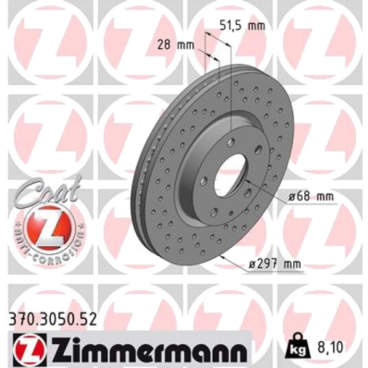 Bremseskive ZIMMERMANN 370.3050.52