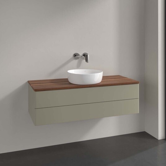 Villeroy & Boch Antao Servantskap med 2 skuffer 120x50x36 cm u/lys Steingrå/Valnøtt Villeroy & Boch Antao Servantskap med 2 skuffer 120x50x36 cm u/lys Steingrå/Valnøtt