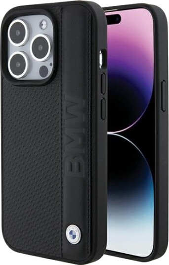 BMW Leather Textured & Stripe iPhone 15 Pro Max Case Black