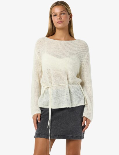 NOISY MAY Nmesme L/S O Neck Tie Knit Fwd   Cream   XL