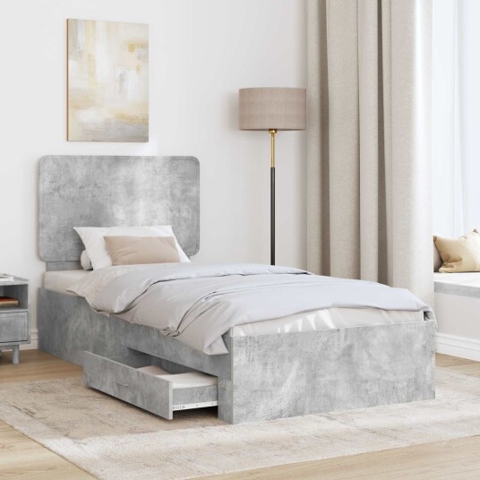  Sengestamme med hodegjerde Betonggrå 90 x 190 cm Konstruert tre