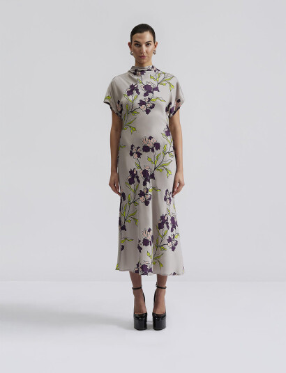 Malina Alivia Short Sleeve Satin Midi Dress - Multi/patterned - S