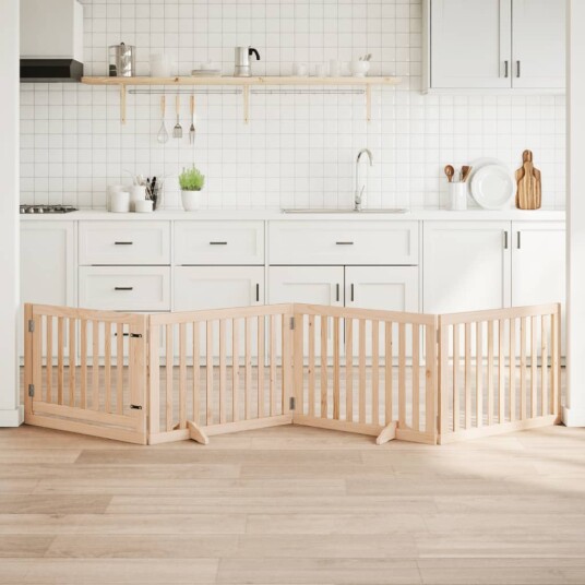 Hundegrind Med Dør Sammenleggbar 4 Paneler 320 cm Poppeltre 352241