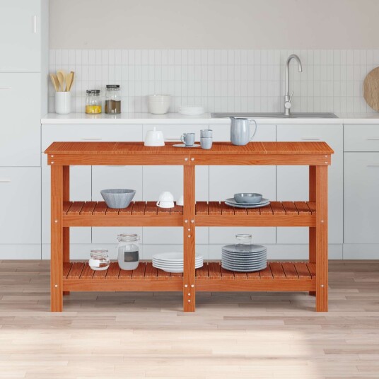 Arbeidsbenk Med Hylle Voksbrun 143x50x80cm Massiv Furu Arbeidsbenk Med Hylle Voksbrun 143x50x80cm Massiv Furu