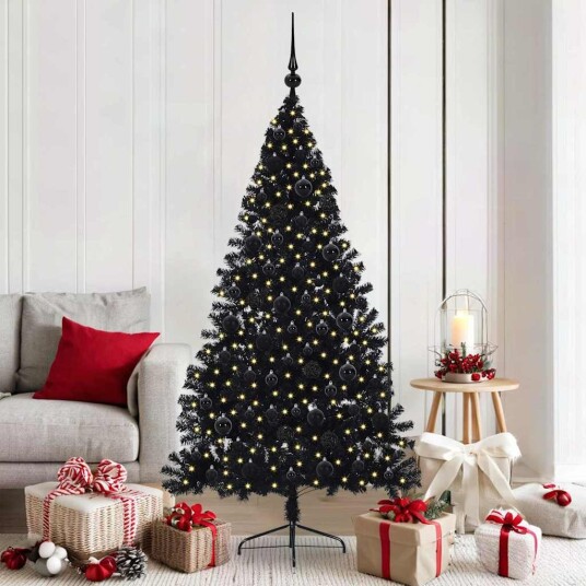Kunstig Forhåndsopplyst Juletre med 300 LED Svart 180 cm PVC