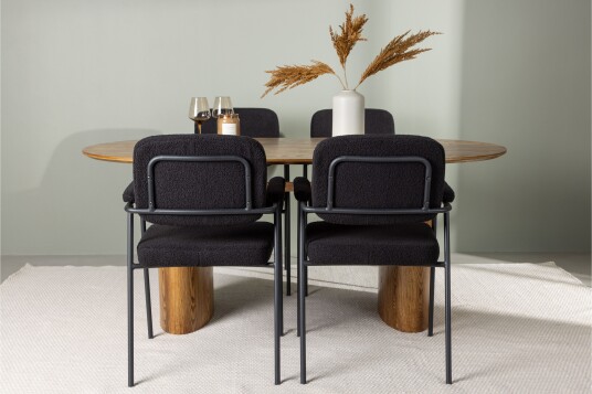 Isolde Matgruppe 180 cm Oval med 4 Yesterday Stoler Sort