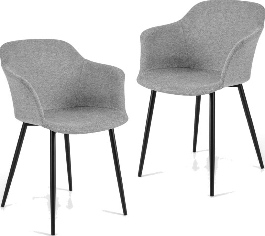 Sett med 2 ergonomiske spisestoler – lysegrå lin Sett med 2 ergonomiske spisestoler – lysegrå lin