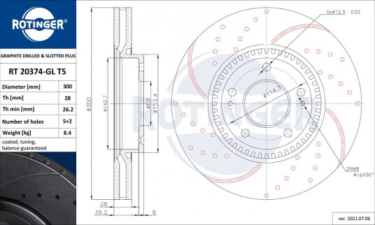 Bremseskive ROTINGER RT 20374-GL T5