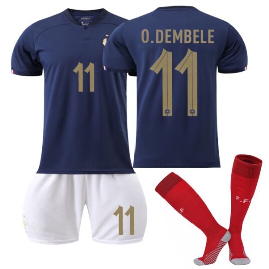 Qatar Fotball VM 2022 Frankrike Hjem O Dembele #11 Fotballtrøye T skjorter for menn Barn Ungdom Kids 26140 150cm