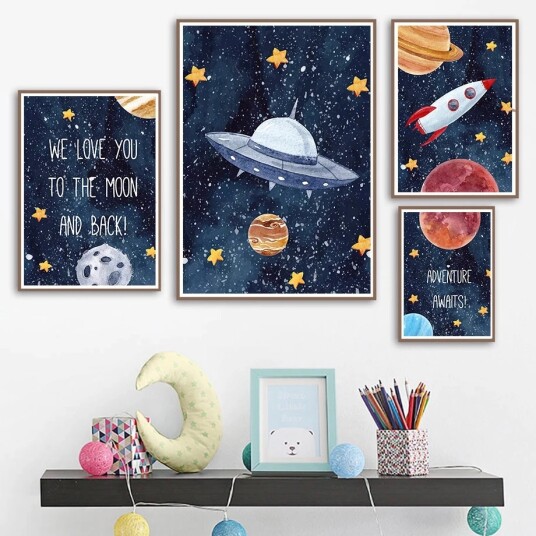 Plakater Rom Planet og Rakett / sett med 4