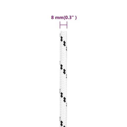 Flettet båttau hvit 8 mm x 100 m polyester