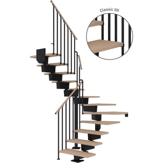Dolle Dubai U trapp Svart 9005 classic Iiii hvitoljeret Eik 90 16 Loddret Høyde 289 357cm