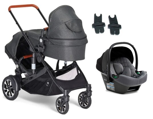 Beemoo Maxi 4 Twin Søskenvogn Inkl. Beemoo Route i-Size Babybilstol Black/Mineral Grey