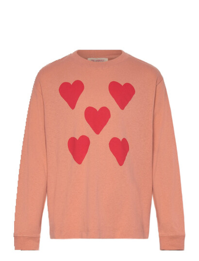 THE ANIMALS OBSERVATORY Hearts Coral Dof Lonf Sleeve T-Shirt - Red - 8 Y