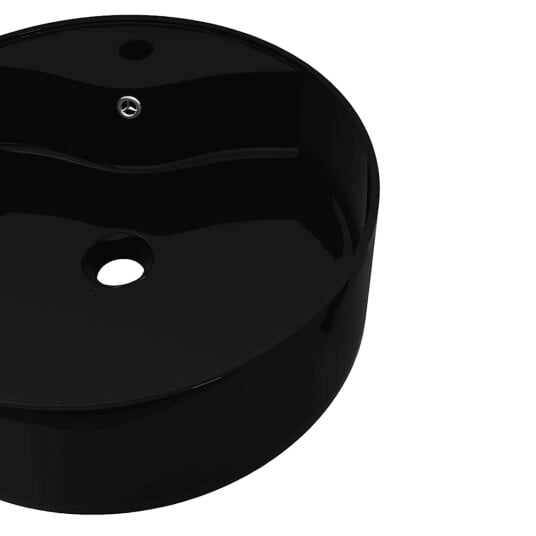 vidaXL Keramisk rund baderomsservant servantbatterihull/overløpshull, svart