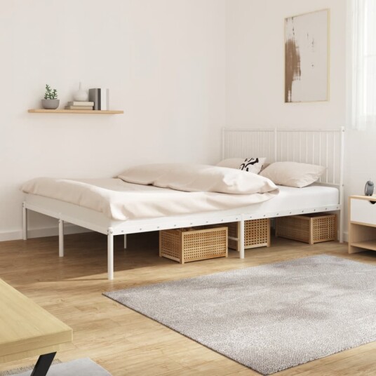 vidaXL Sengeramme i metall med sengegavl hvit 160x200 cm