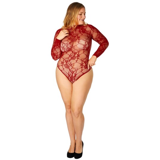 NORTIE Riga Bunnløs Bodystocking med Røde Blonder Plus Size - Red - Plus size