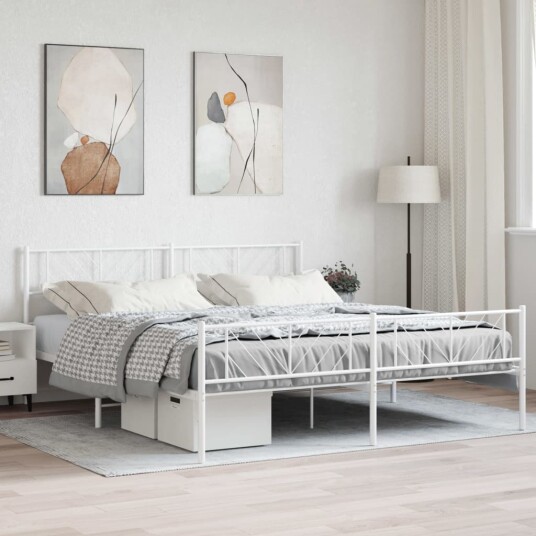 vidaXL Sengeramme i metall med hode- og fotgavl hvit 193x203 cm 8721012190313