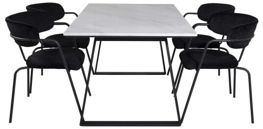 Venture Design Estelle & Arrow spisegruppe Hvit/svart 4 st stoler & bord 140 x 90 cm