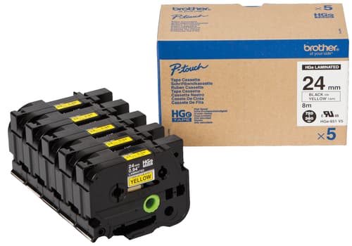 Brother Tape 24mm Hge-651v5 Svart/gul 5-pack