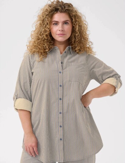 Kaffe Curve Kcnana Striped Shirt Tunic Beige 46 Kaffe Curve Kcnana Striped Shirt Tunic Beige 46