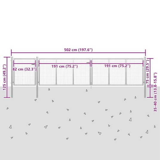 vidaXL Hageport stål 500x75 cm sølv