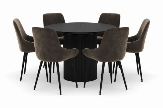 Scandinavian Choice Kopparbo Rund Spisegruppe 106 156cm med 6 Alsarp Spisestoler Svart