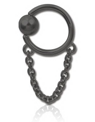 Utgått Svart BCR Piercing med Hengende Lenke 16 x 12 mm