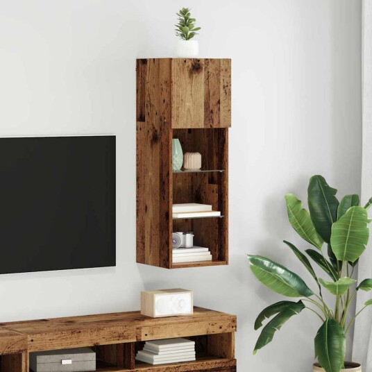 Vegghengt TV skap Gamle tre 30,5 x 30 x 90 cm Konstruert tre Vegghengt TV skap Gamle tre 30,5 x 30 x 90 cm Konstruert tre