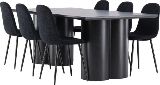 Olivia Spisegruppe 210 cm Rektangulær med 6 Polar stoler - Sort/Sort