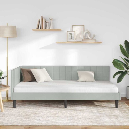 Hjørnesengramme med hodegjerde Lysegrå 90 cm x 200 cm Fløyel