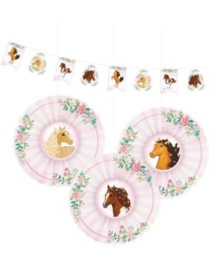 3 stk Papirvifter 40 cm og Banner 4 MeterBeautiful Horses 3 stk Papirvifter 40 cm og Banner 4 MeterBeautiful Horses