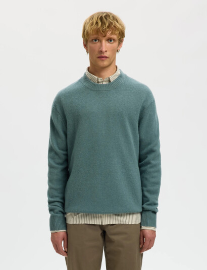 Selected Slhreuben Ls Knit Relaxed Crew Neck Green XXL