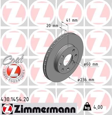 Bremseskive ZIMMERMANN 430.1454.20 Bremseskive ZIMMERMANN 430.1454.20