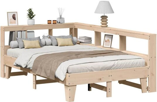 Seng med bokhylle uten madrass 140x190 cm heltre furu
