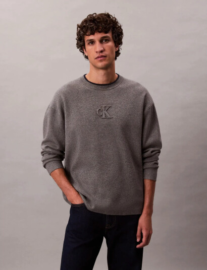Calvin Klein Jeans Ls Embossed Logo Crewnk Sweater - Grey - XL Calvin Klein Jeans Ls Embossed Logo Crewnk Sweater - Grey - XL