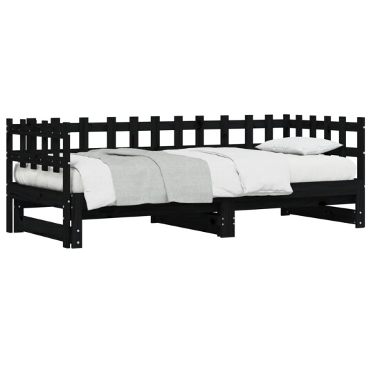 vidaXL Uttrekkbar dagseng svart 2x(90x200) cm heltre furu 8721012233669