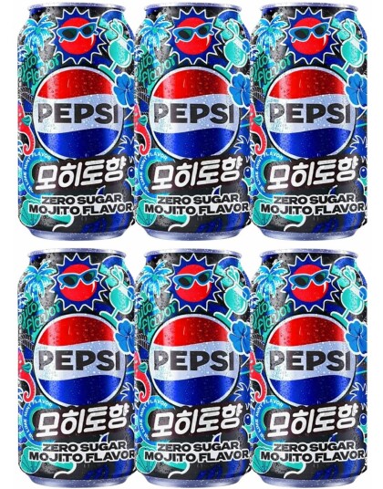 6 stk Pepsi Zero Sugar Mojito Flavour   Sukkerfri Pepsi med Mojitosmak   Hel Pakke 6x355 ml Korea