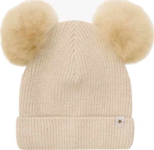 Huttelihut Sand Melange Lue Strikk Alpaca Pompoms 12-24 mdr/50