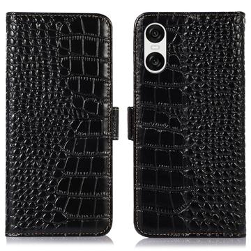 Sony Xperia 10 VI Crocodile Series Lommebok-deksel i Lær med RFID Svart