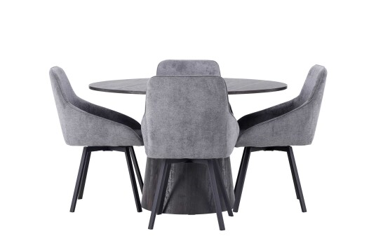 Venture Design Lanzo & Rosie spisegruppe Grå/svart 4 stoler & bord 120 cm