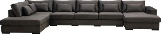 Grande 6 seters U Sofa med Divan Høyre Mørkegrå Fløyel