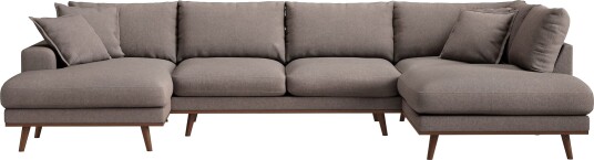 Copenhagen Premium 5 personers Højrevendt U formet Dyb Sofa med Divan og Chaiselong i Stoff Brun