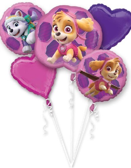 Paw Patrol Ballongbukett med 5 Folieballonger Skye og Everest